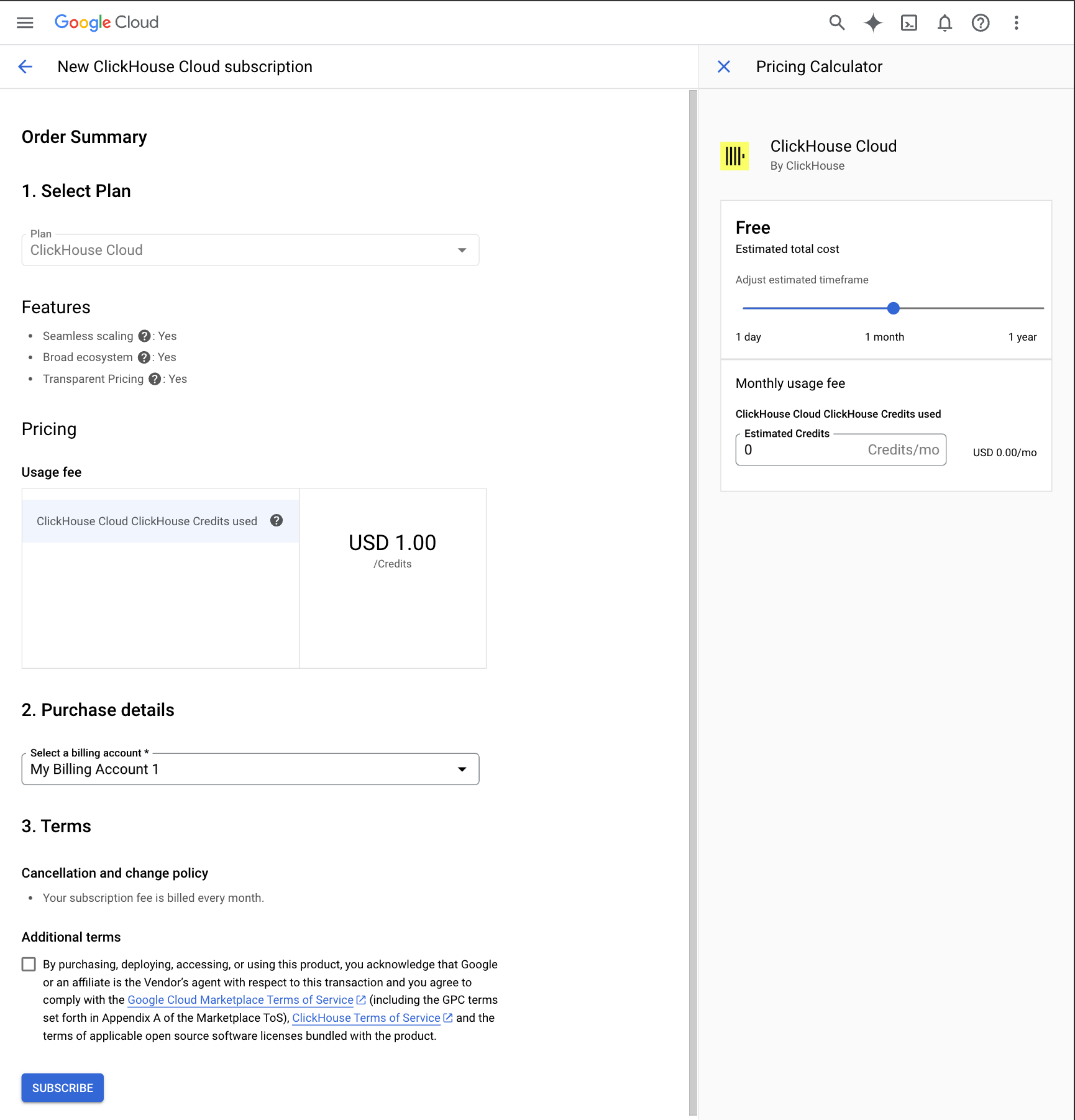 Configure subscription in GCP Marketplace - Zoomed